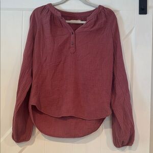Lucky Brand Pink Ribbed Long Sleeve Blouse